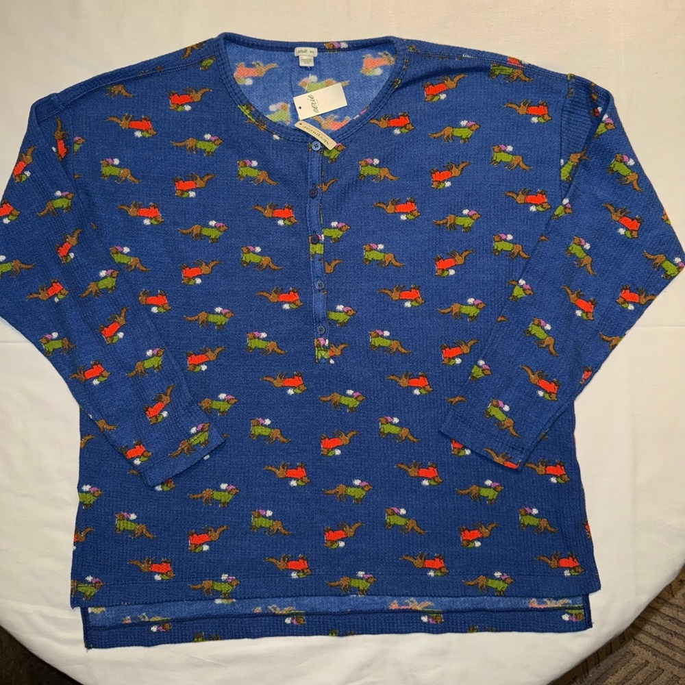 Aerie‎ pajama sleepwear Blue Animal Pattern long sleeve shirt New